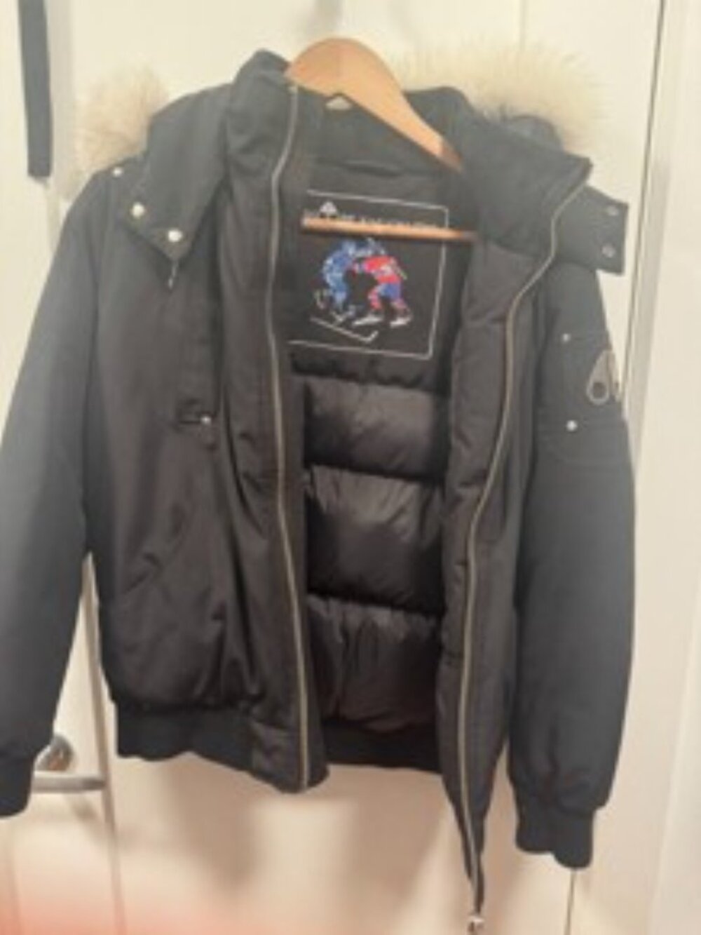 Moose Knuckles Canada Black Fur Trim Winter Bomber Jacket